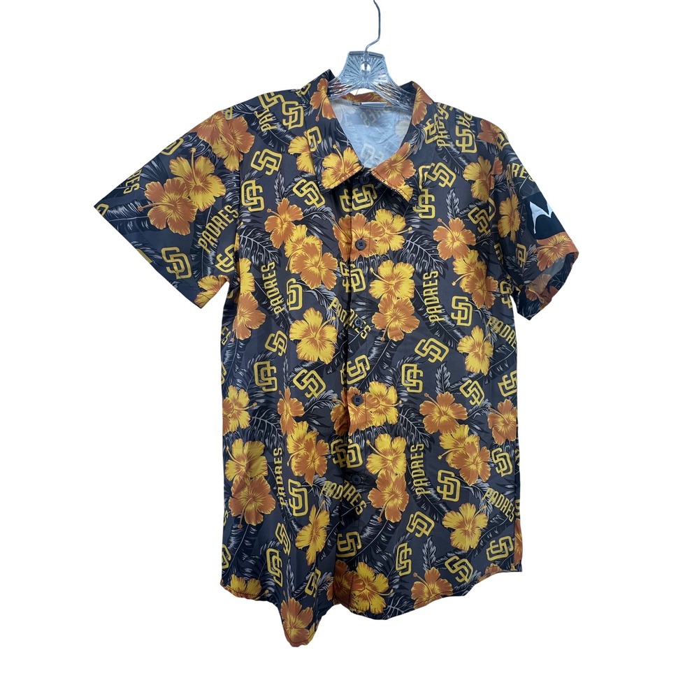 San Diego Padres BDA Sports Hawaiian Shirt Mens Large Floral SD Logo Motorola